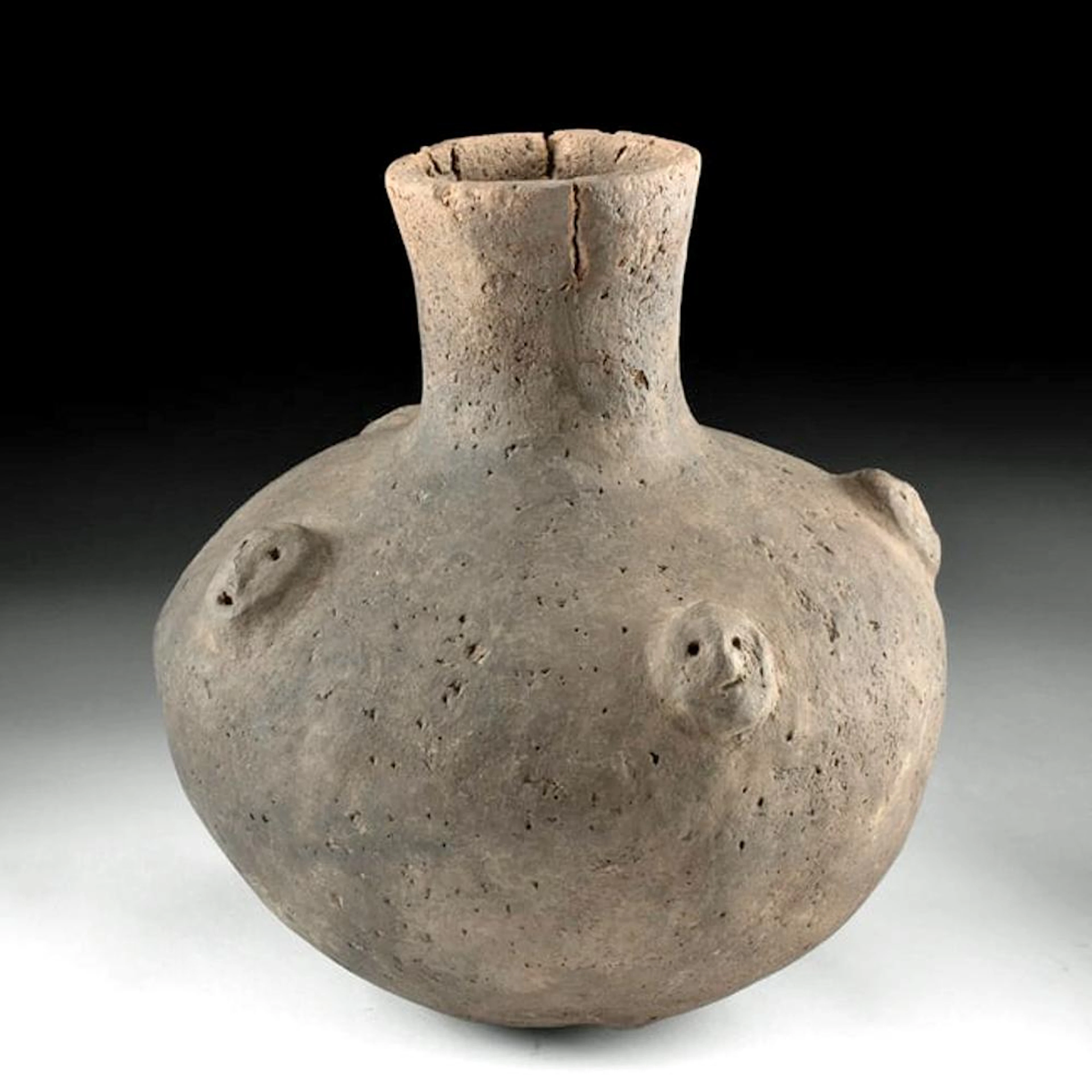 Mississippian Pottery Bottle with Four Modeled Faces, Effigy Vessel