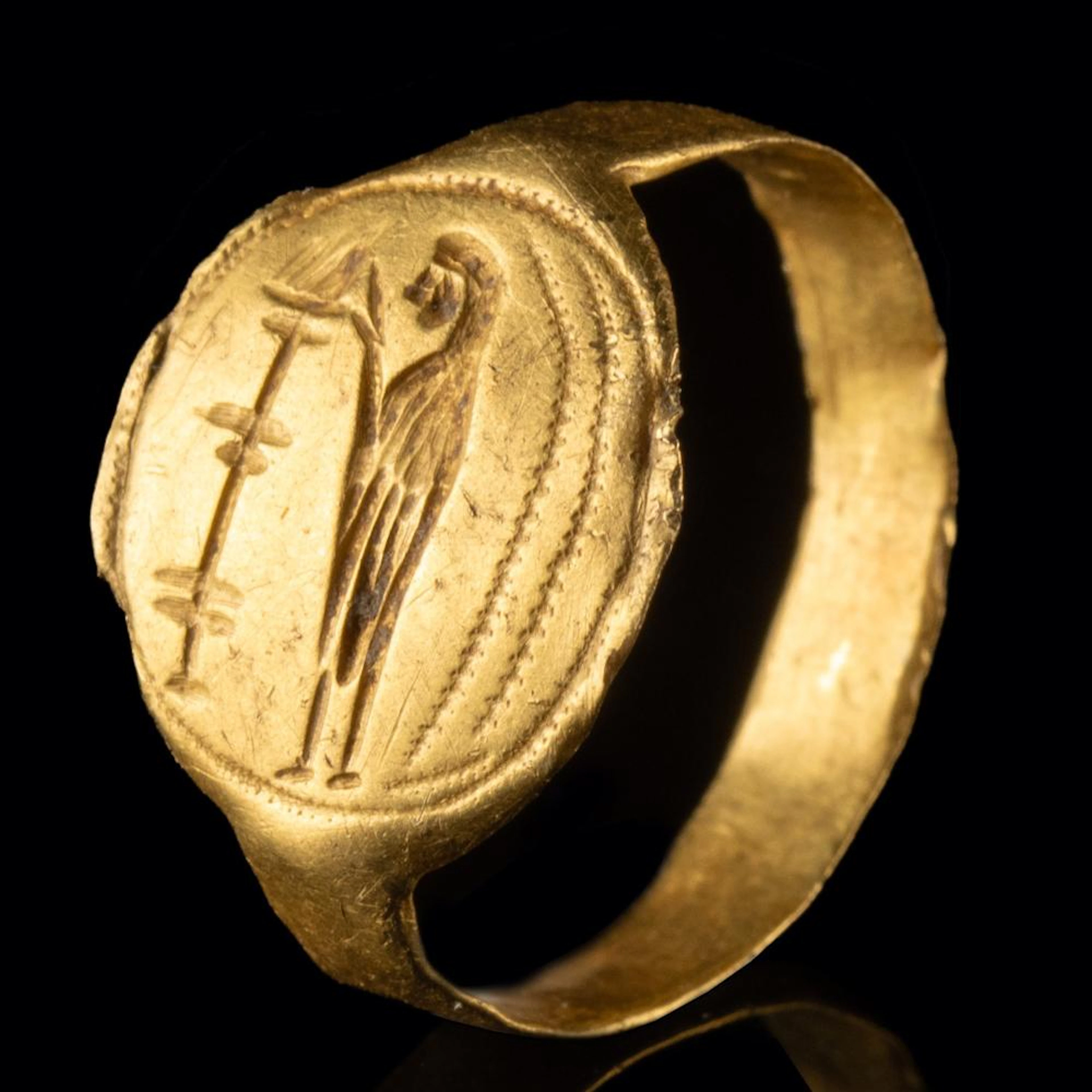 Greek Gold Ring | Veiled Woman at Thymiaterion Incense Burner