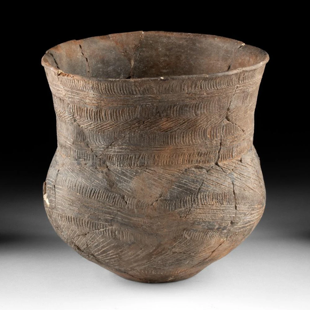 Caddo Engraved Blackware Jar - Dense Hatched and Fluted Panels