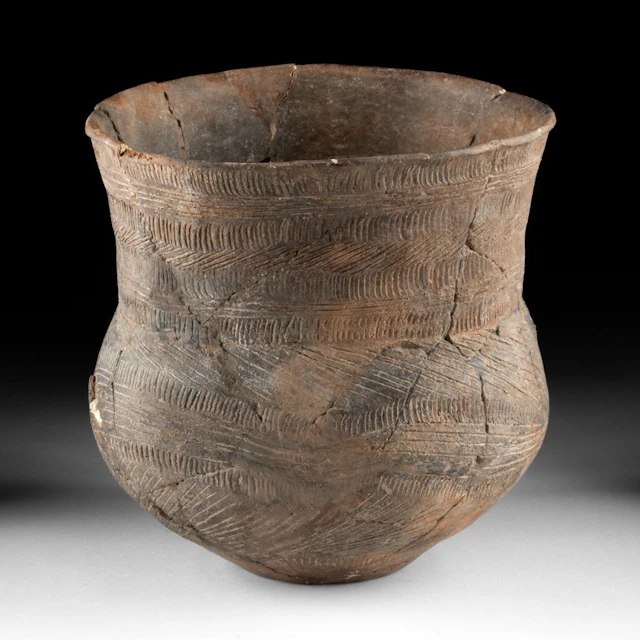 Caddo Engraved Blackware Jar - Dense Hatched and Fluted Panels