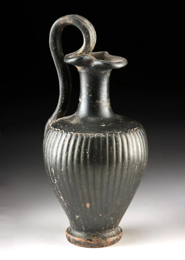 Etruscan Black-Gloss Oinochoe | Satyr Mask Handle, Volterra, Malacena Ware