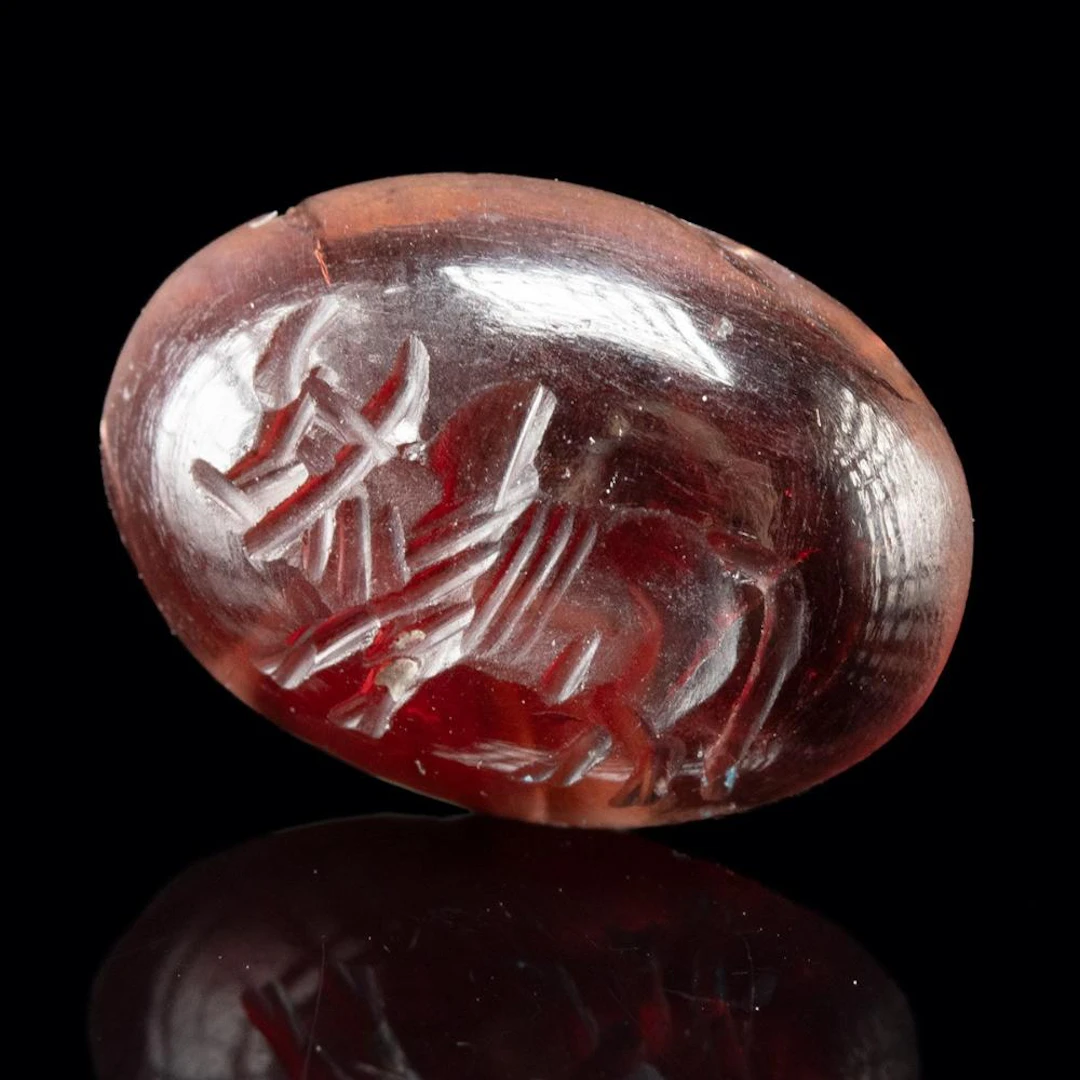 Sasanian Garnet Intaglio Seal with Zebu Bull