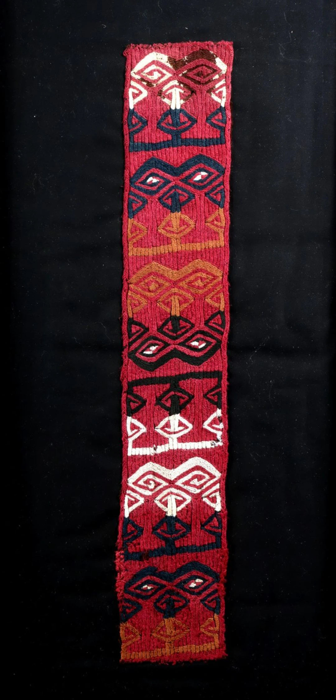 Vibrant Tiahuanaco Textile Sash - Mirrored Jaguar Masks