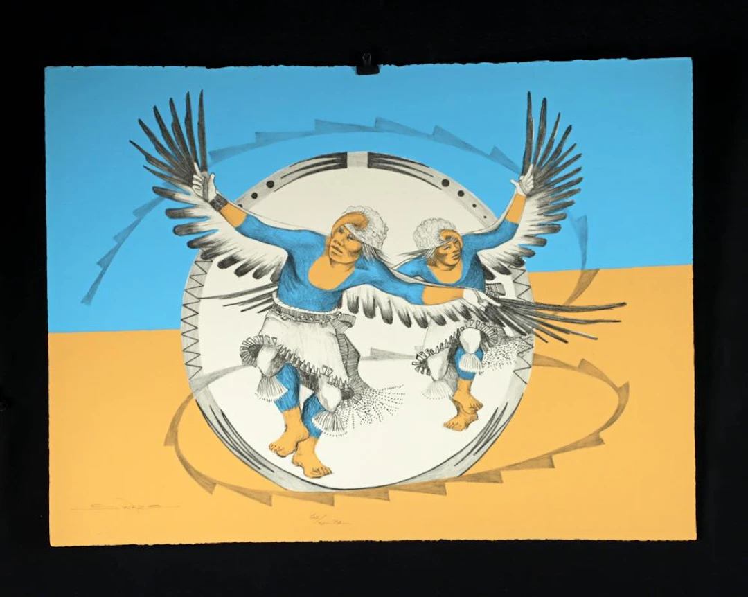 Patrick Swazo Hinds 'Eagle Dancers' Lithograph, 1972