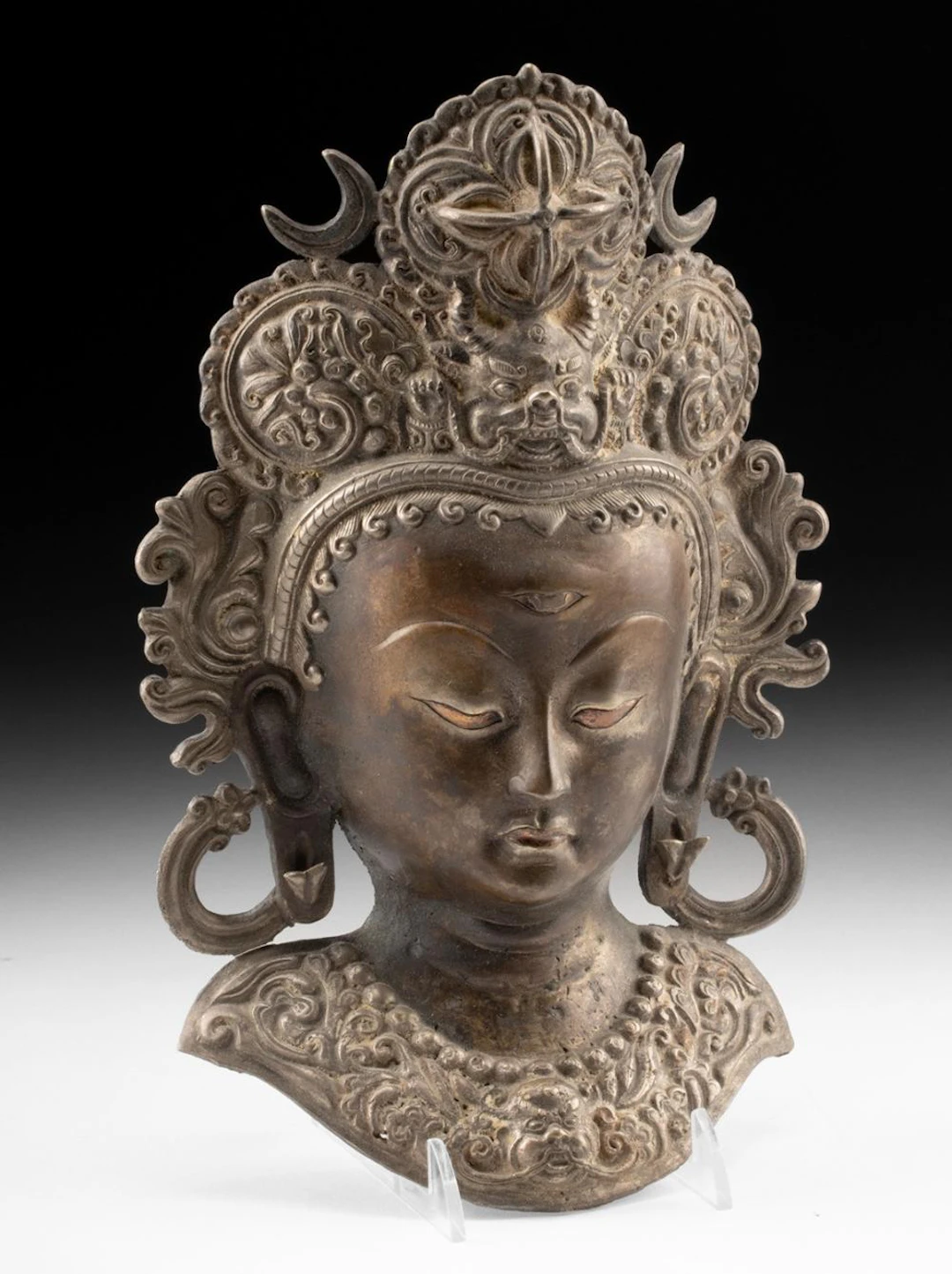 Tibetan Silvered Brass Head of Tara Wall Hanging