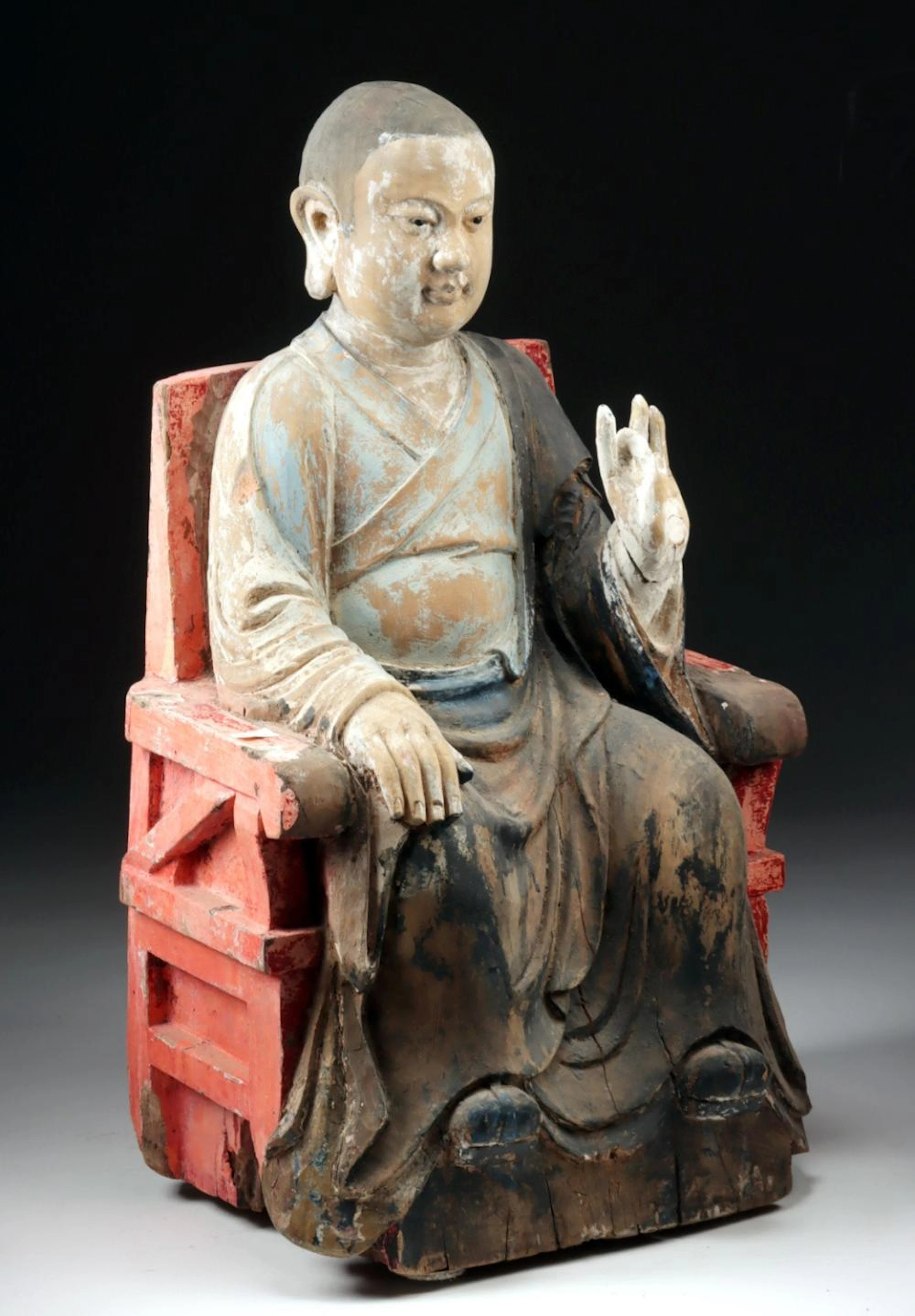 Ming / Qing Lohan Statue, Glass Eyes, Shunya Mudra