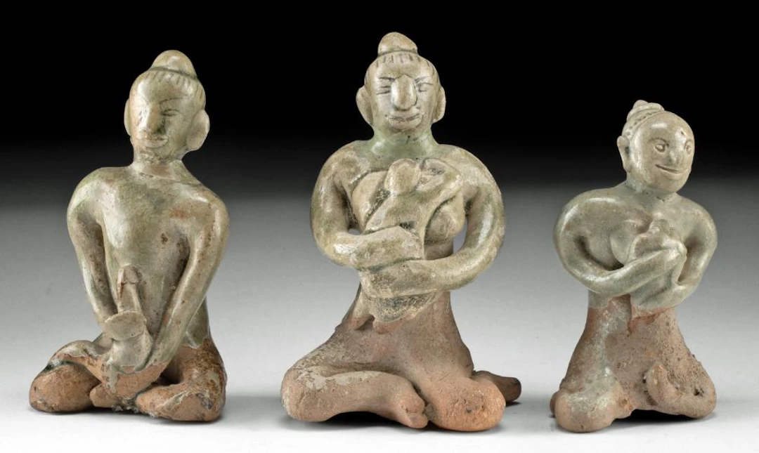 Three Thai Sawankhalok Glazed Pottery Figures