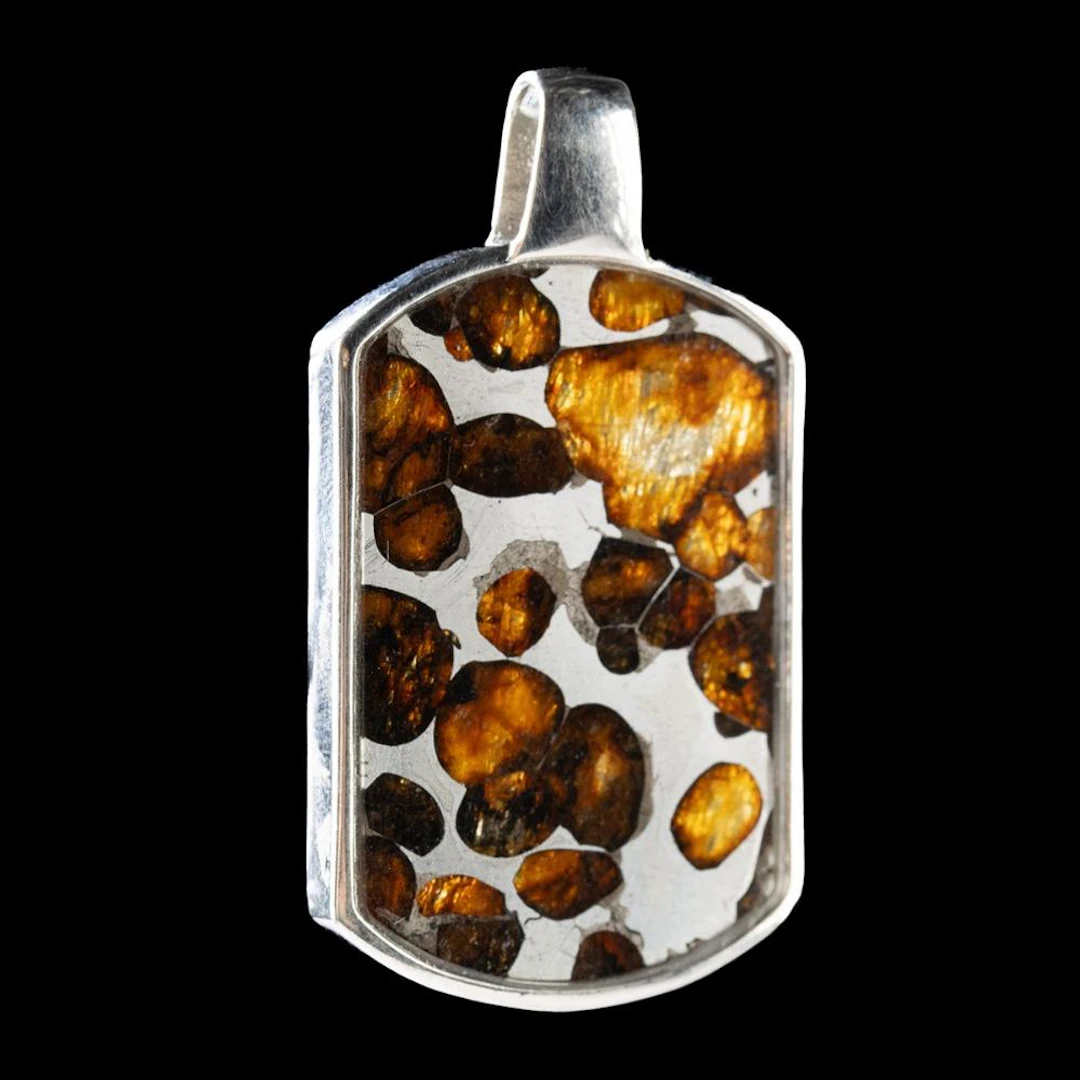Silver Pendant | Sericho Pallasite Meteorite Slice with Olivine