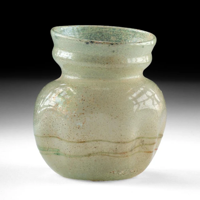 Roman Glass Jar - Pale Green with Gold & Green Trails