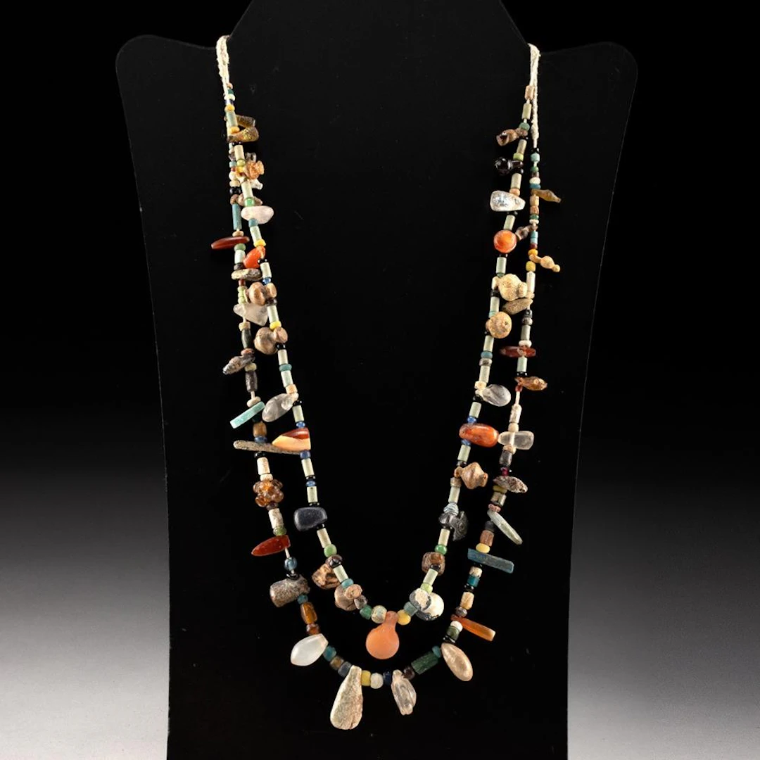 Roman Bead Necklace - Faience, Stone & Glass, Double Strand