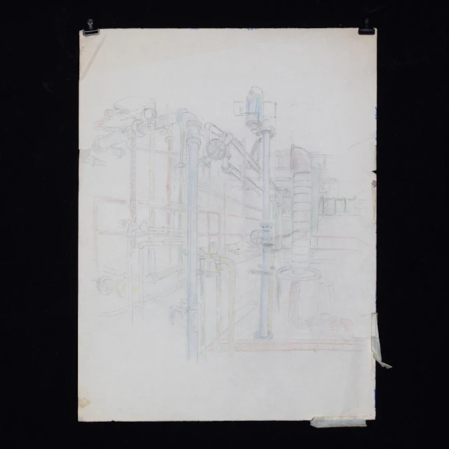 Edith Kramer Pencil Drawing - Industrial Pipes