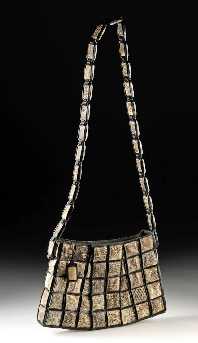 1940s Lumured American Acrylic Tile & Lizard Skin Purse