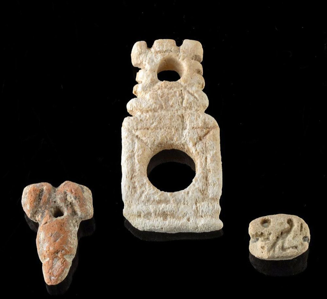 3 Egyptian Protective Charms | Scarab, Fascinum, Coptic Openwork Bone