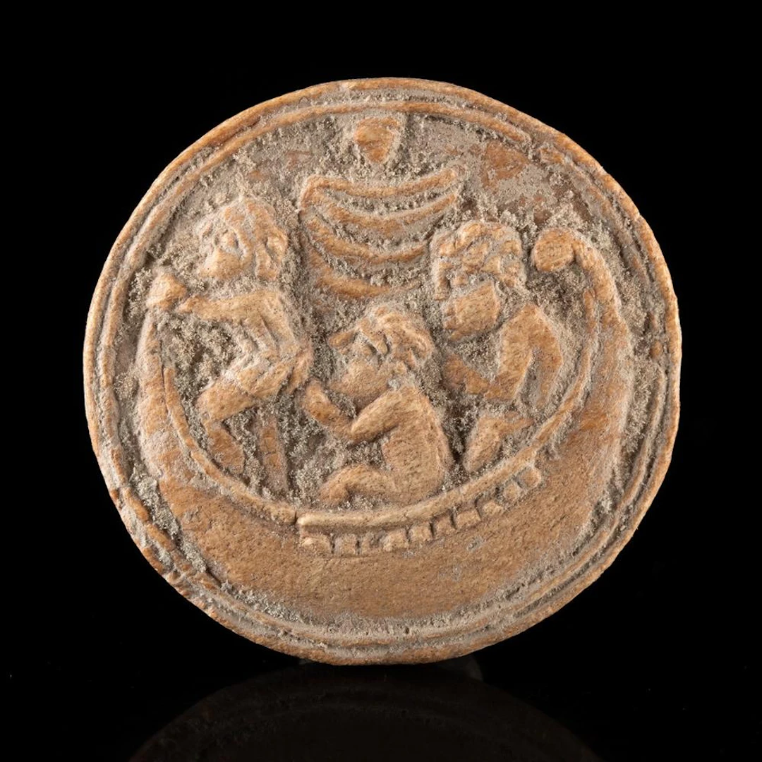 6th C. Egyptian Coptic Bone Disc with Nilotic Boating Scene