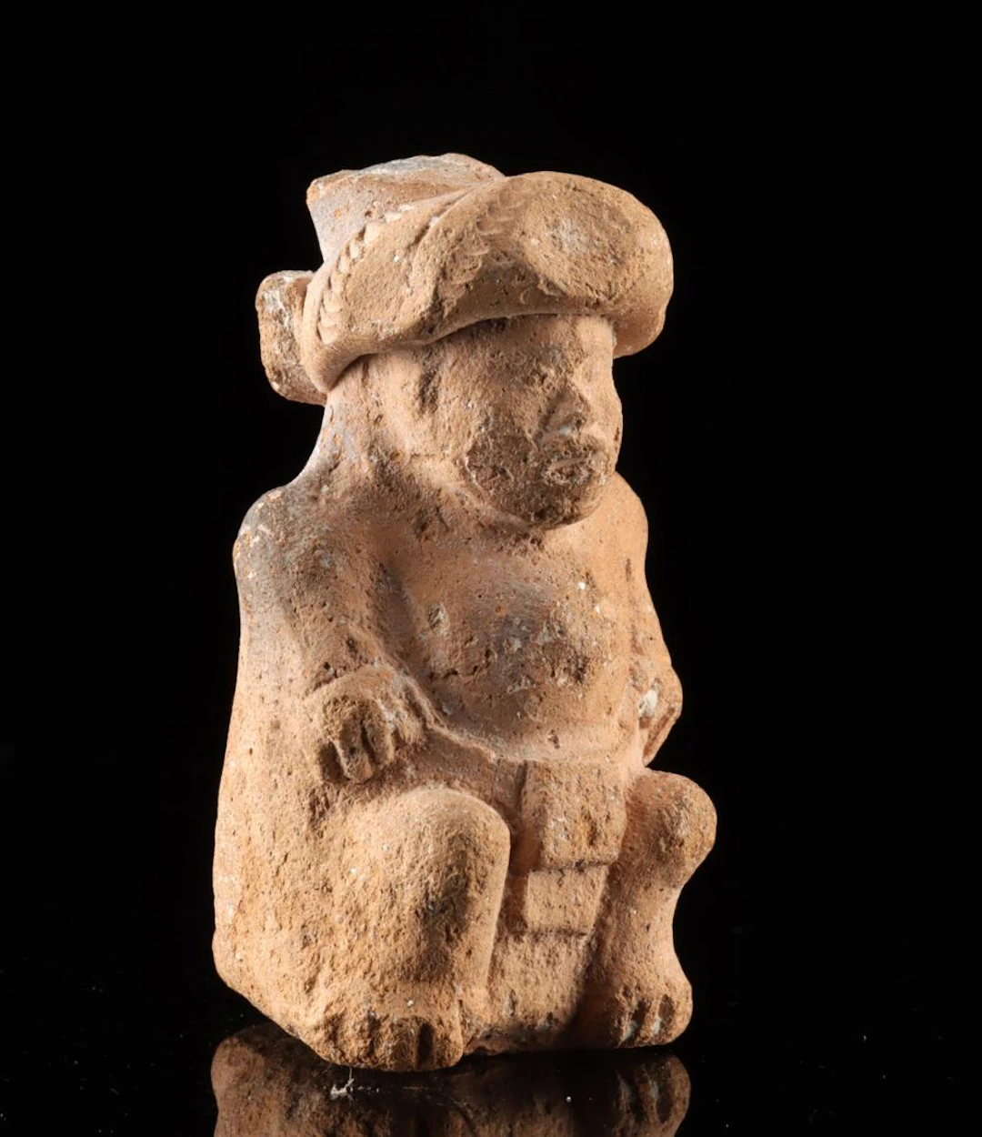 Maya Miniature Pottery Figure of a Seated Dwarf