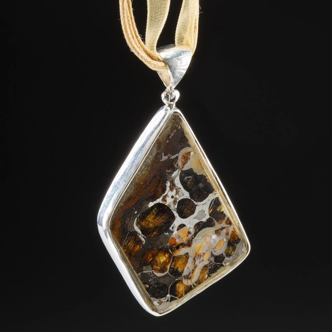 Silver Pendant w/ Sericho Pallasite Meteorite Slice