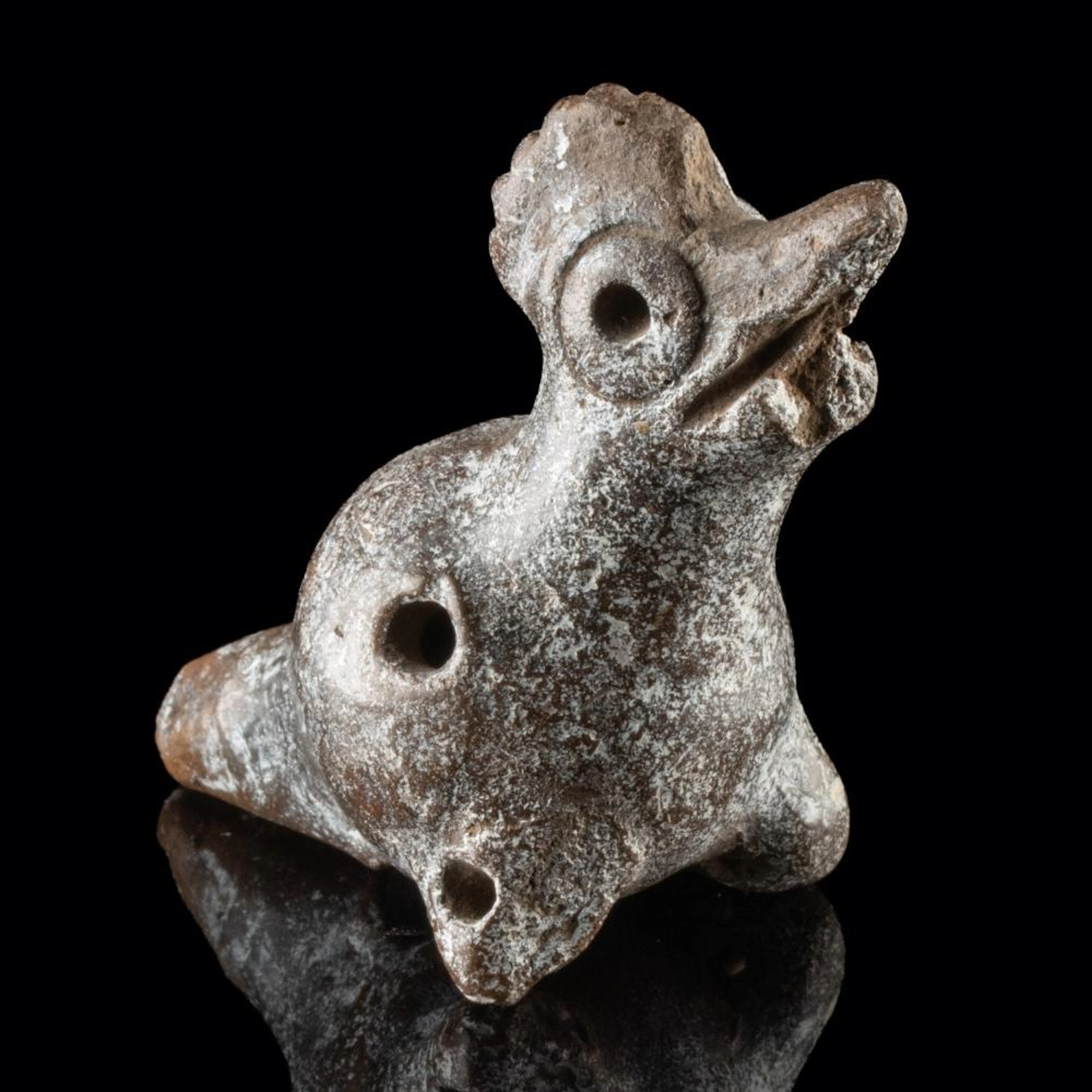 Colima Blackware Crested Bird Ocarina Whistle