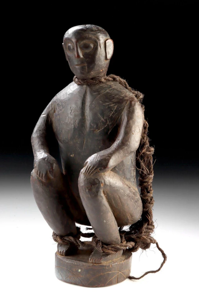 Dayak Wood Bound Captive Figure w/ Horse Hair Rope