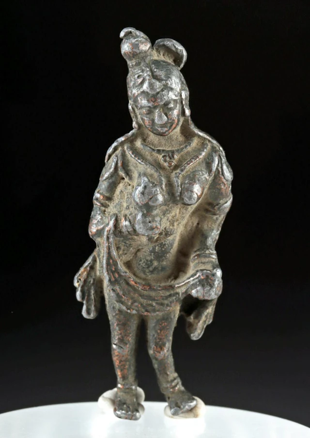 Rare Gandharan Copper Figure Bare-Breasted Goddess