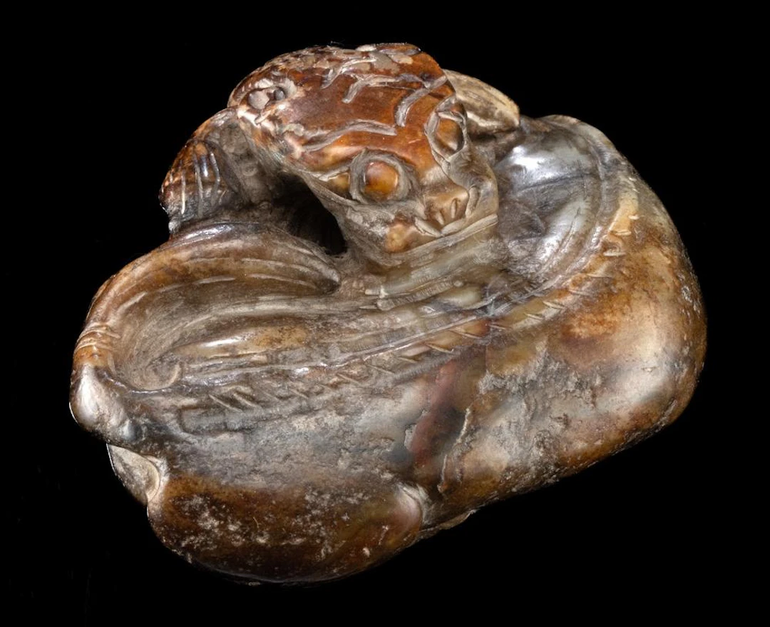 Chinese Ming Dynasty Khotan Jade Coiled Mythical Beast