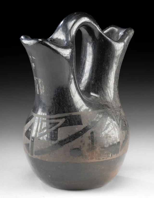 Early 20th C. Santa Clara Pueblo Pottery Wedding Vase