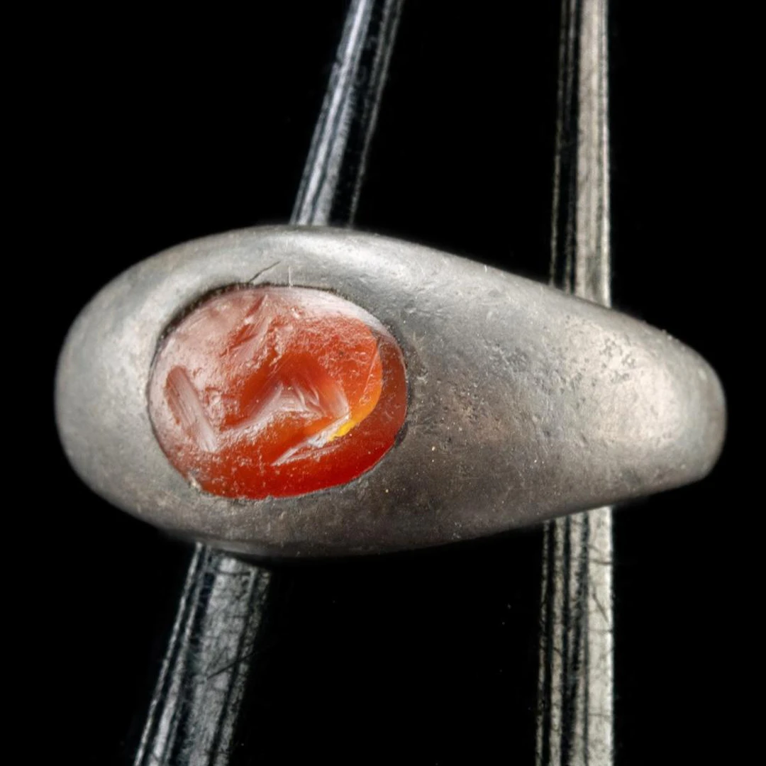 Roman Silver Ring | Carnelian Intaglio of Satyr Writing on Shield