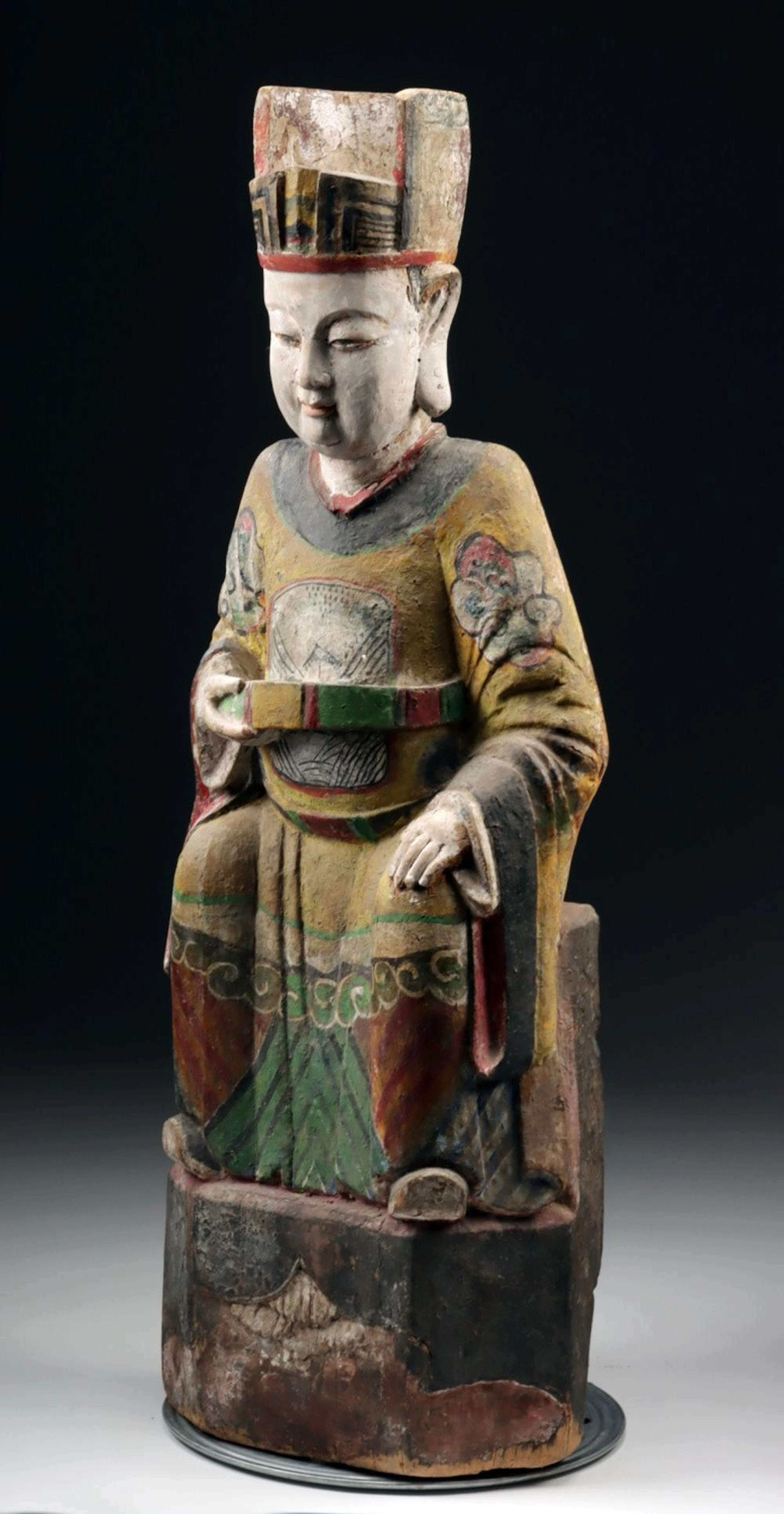 Chinese Wood Official Figure, Possibly Wenchang Wang, Ming / Qing