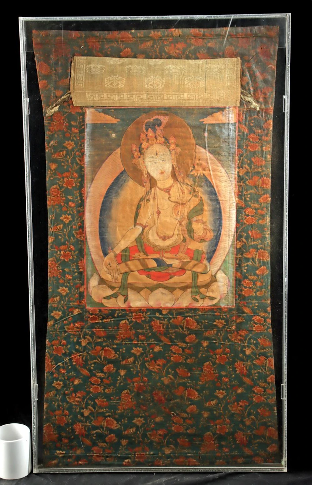 Tibetan 19th C. White Tara All Seeing Thangka Painting