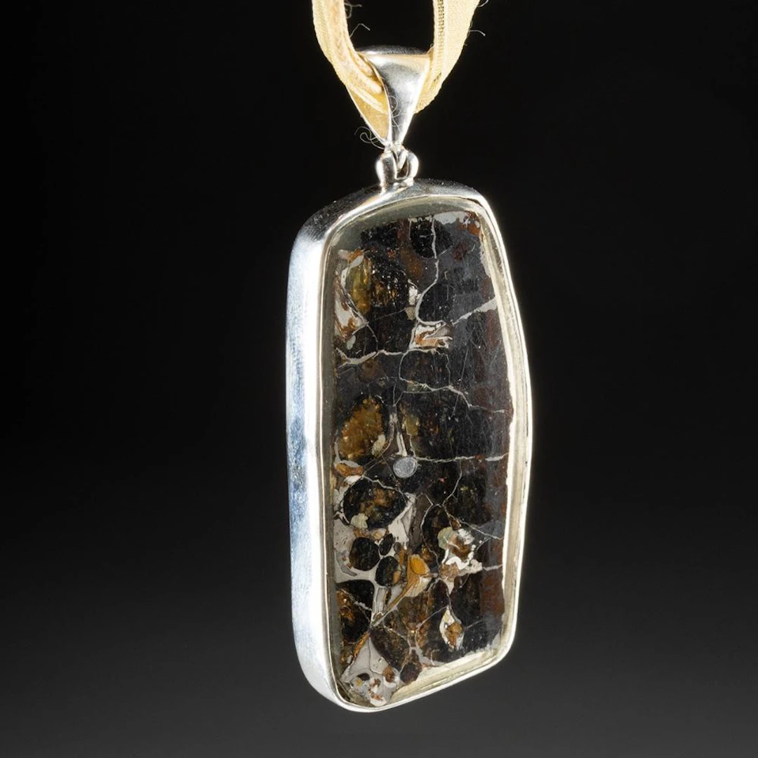 Sericho Pallasite Meteorite Pendant in Sterling Silver Setting