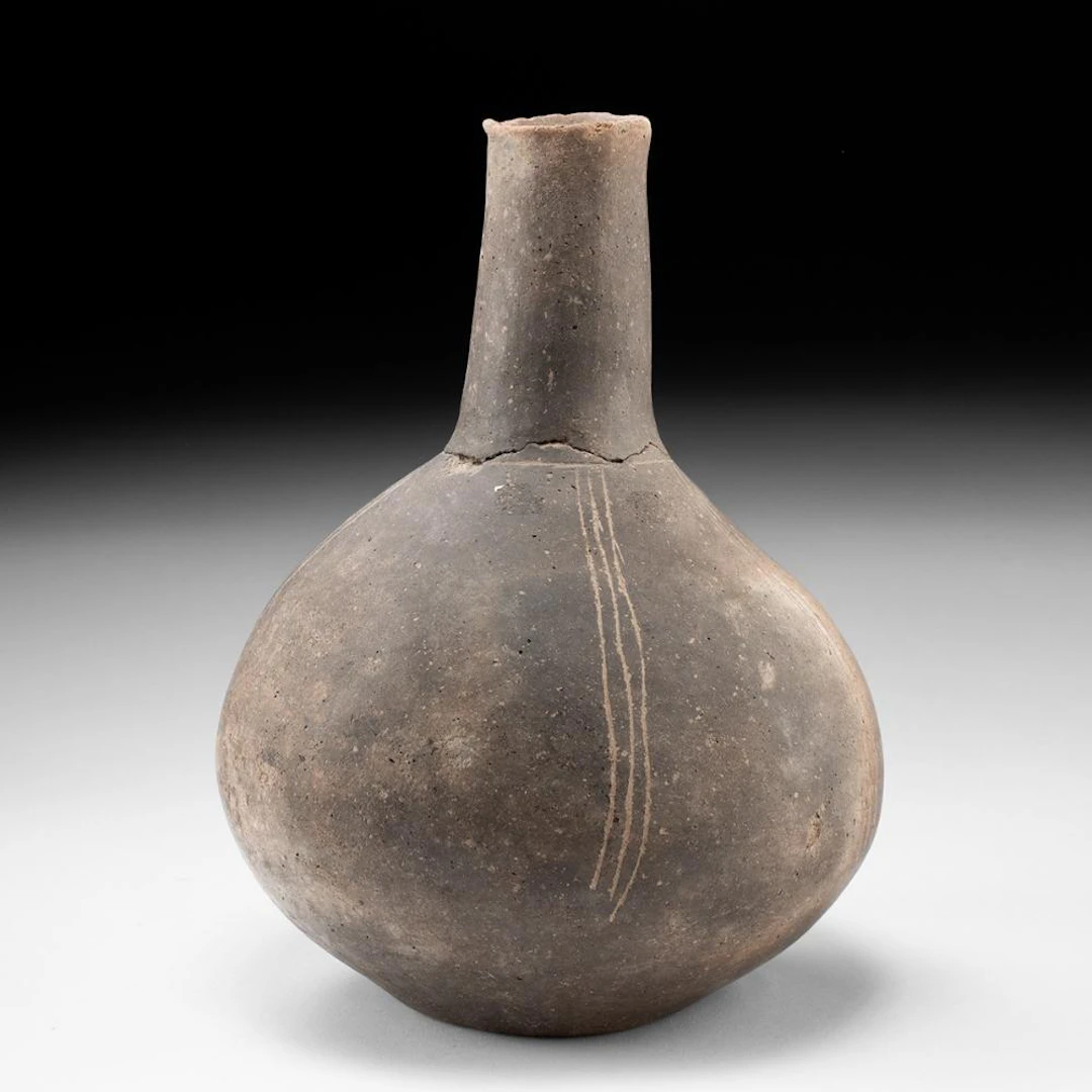 Caddo Etched Pottery Bottle - Engraved Swirl, Mississippian Era