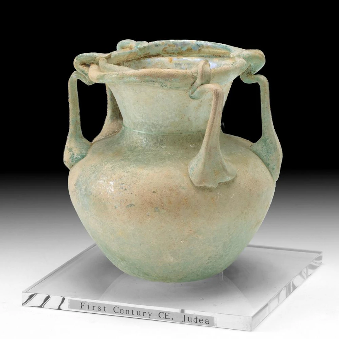 Ancient Judean Roman Empire Glass Jar with Four Trailed Handles