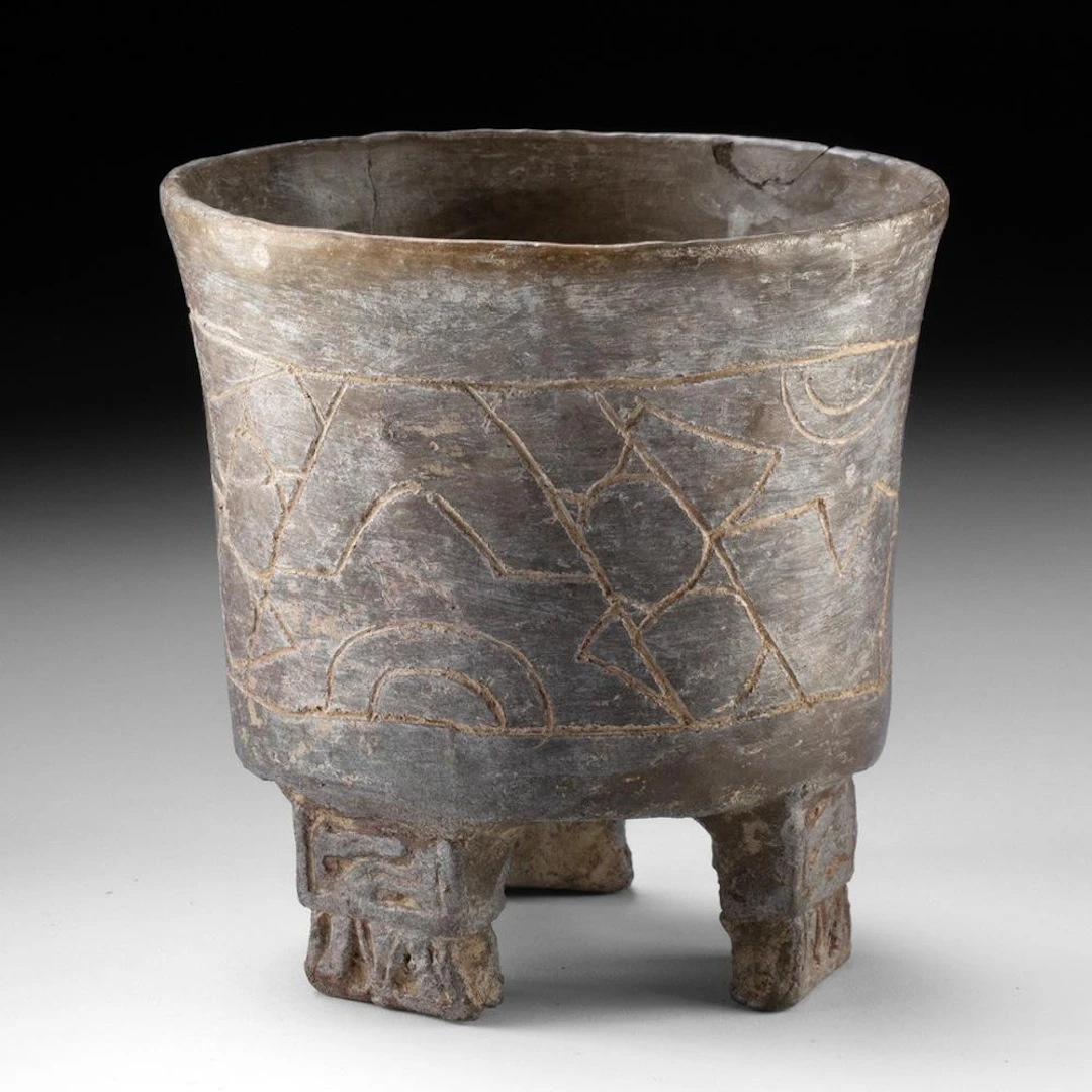 Teotihuacan Blackware Tripod Vessel - Incised Cylindrical Cup