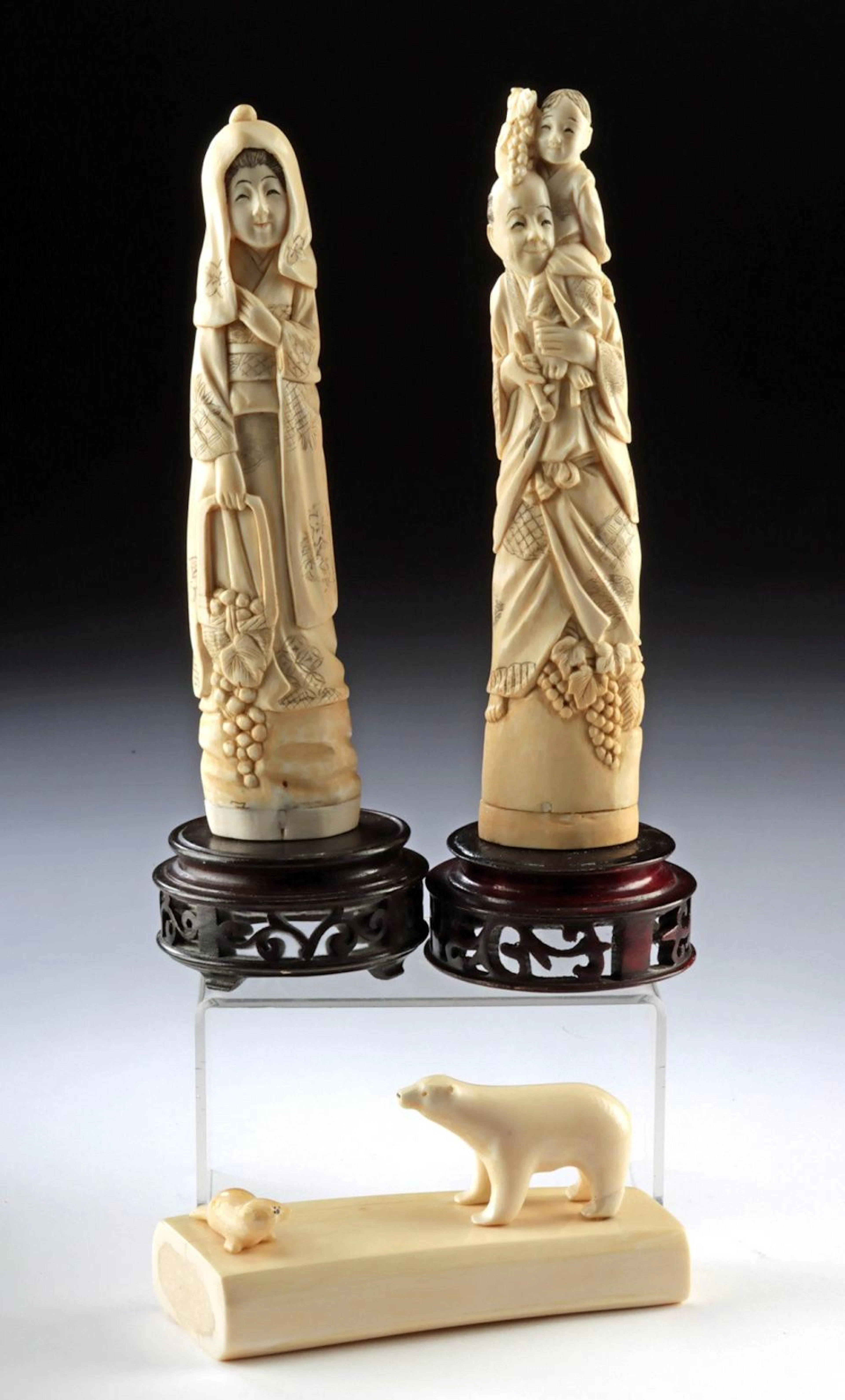 Walrus Ivory Chinese Figural Sculptures & Inuit Animals