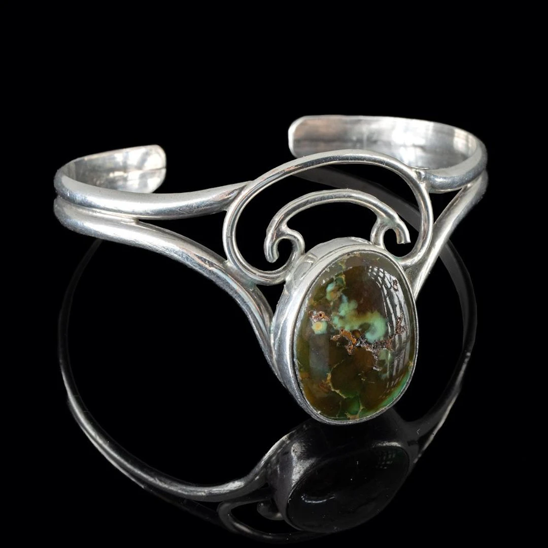 Modernist Silver & Turquoise Bracelet, Raymond Gurdal - Tiffany Artist