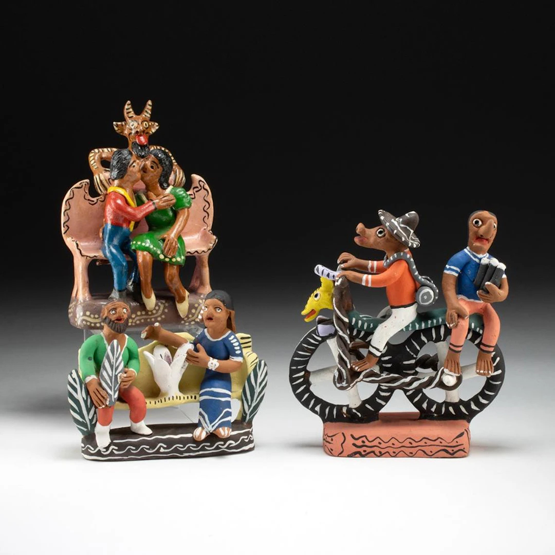 Mexican Pottery Tableaux Trio | Diablo, Courting Couple, Burro Riders