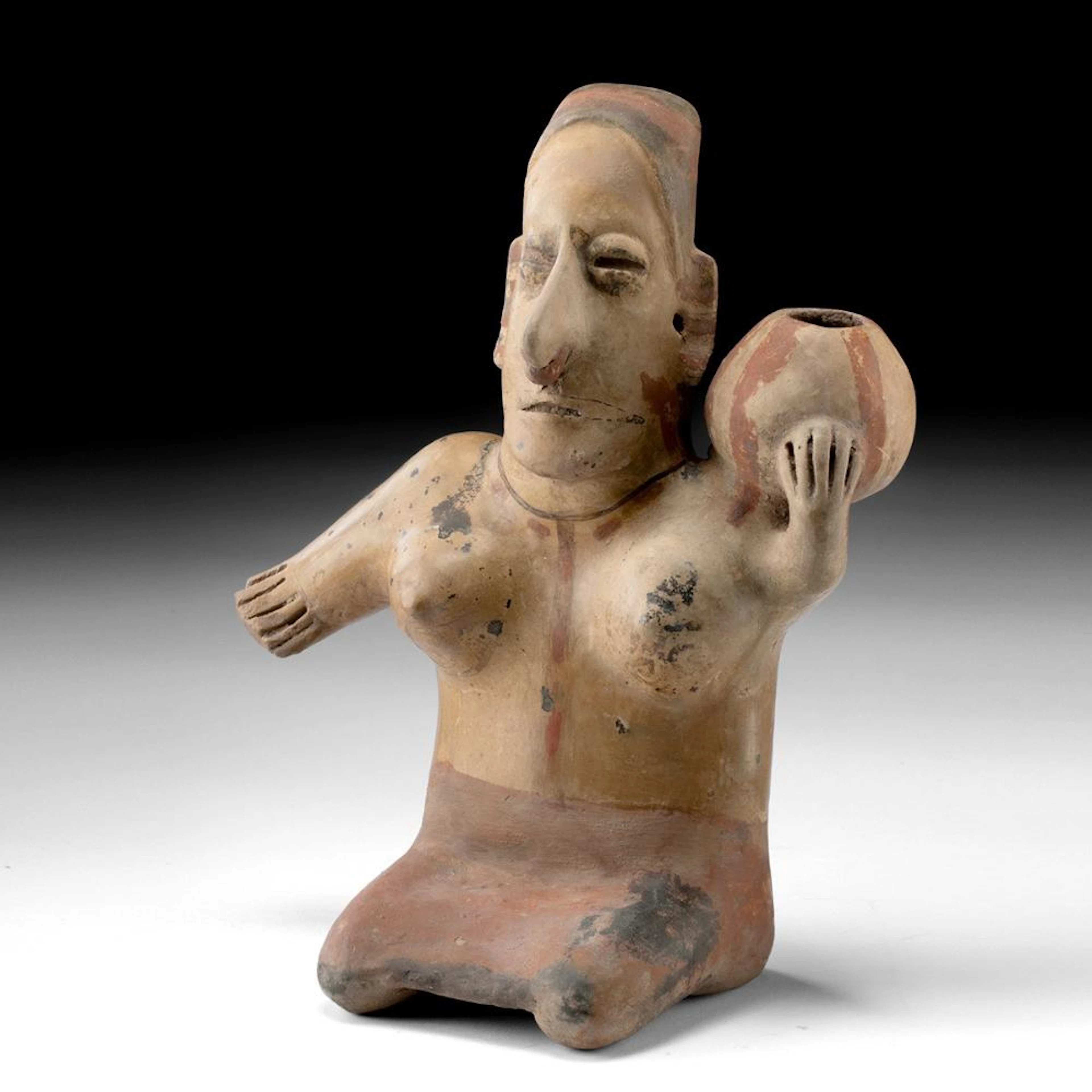 Jalisco Pottery Seated Woman Carrying Olla on Shoulder