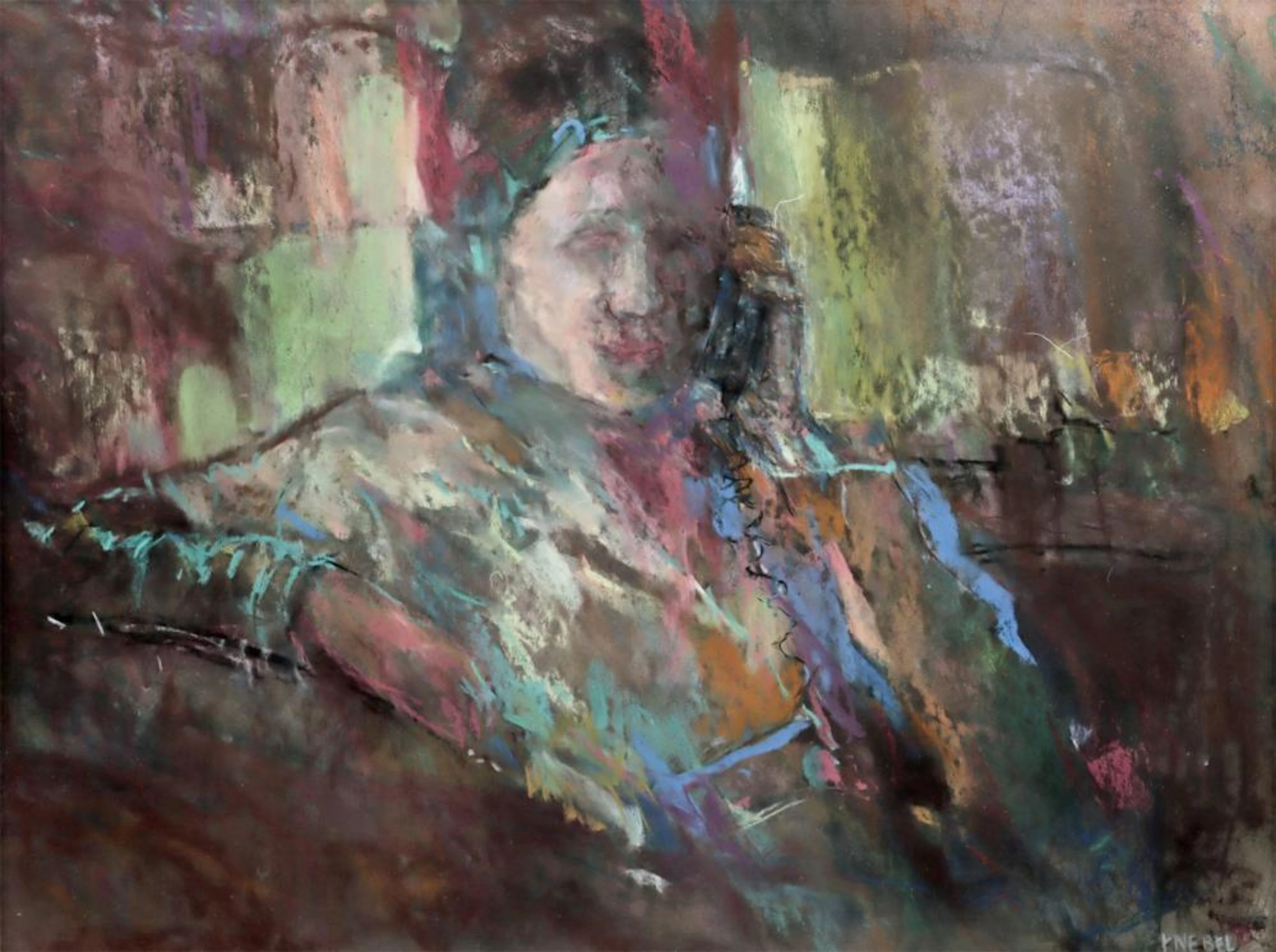 Arthur Knebel Pastel - Woman on Phone