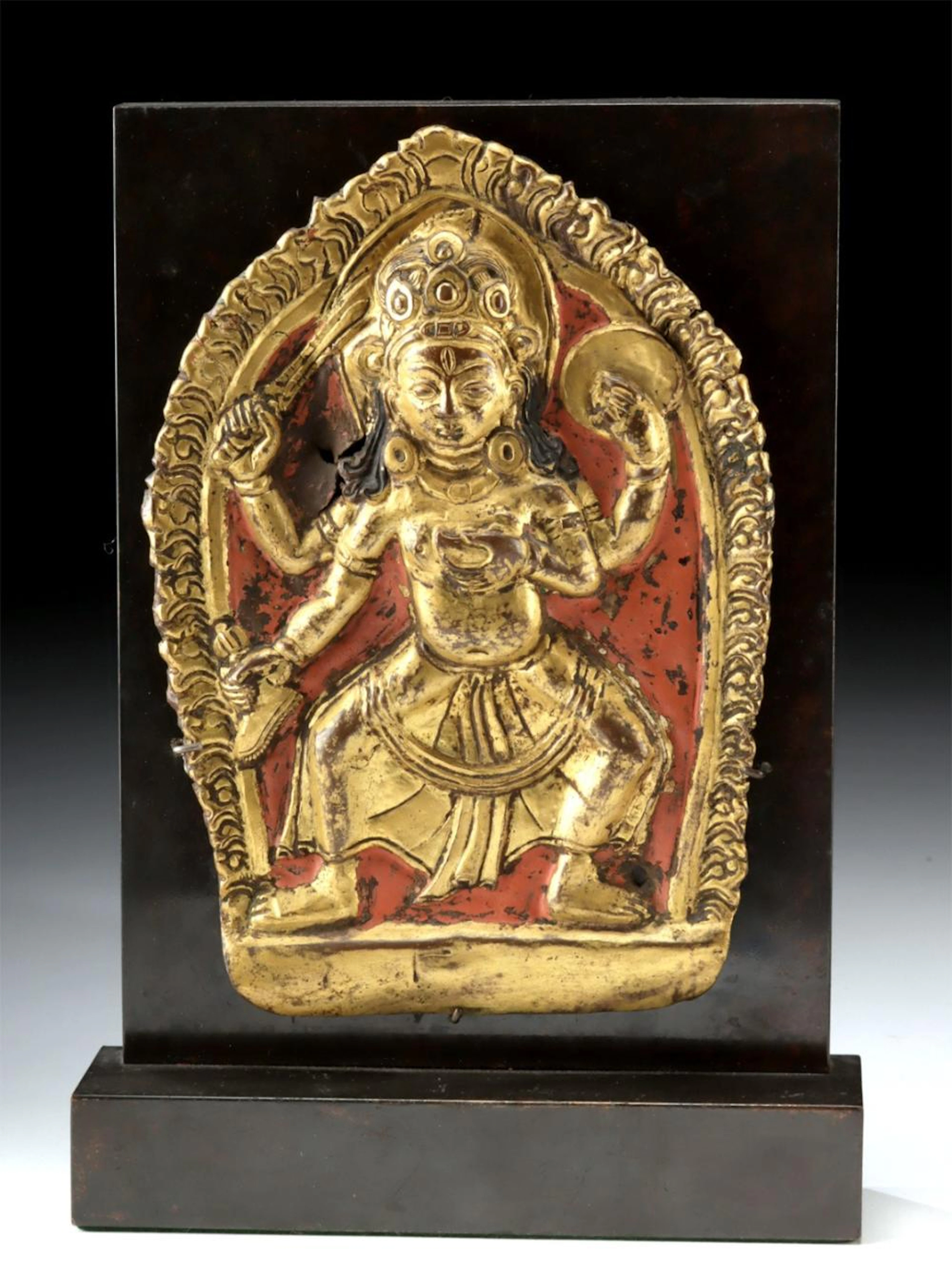 Tibetan Gilt Copper Repousse Plaque Vajravarahi (Dorje Phagmo)