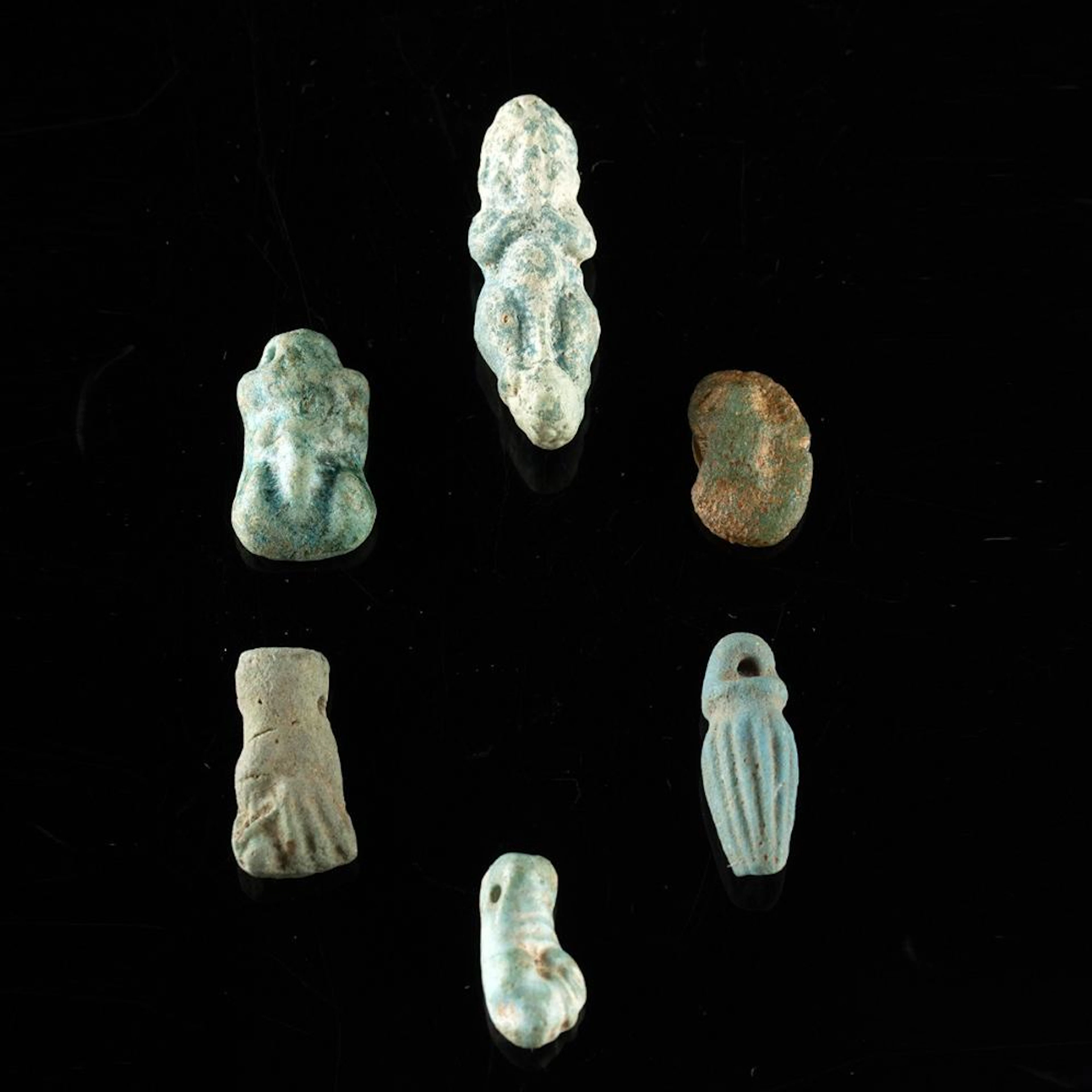 Six Egyptian Faience Bead Amulets