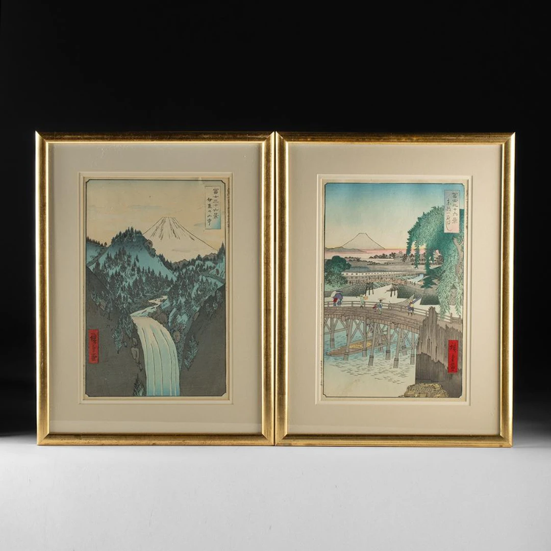 Pair of Hiroshige Woodlblock Prints from "Thirty-Six Views of Mt.