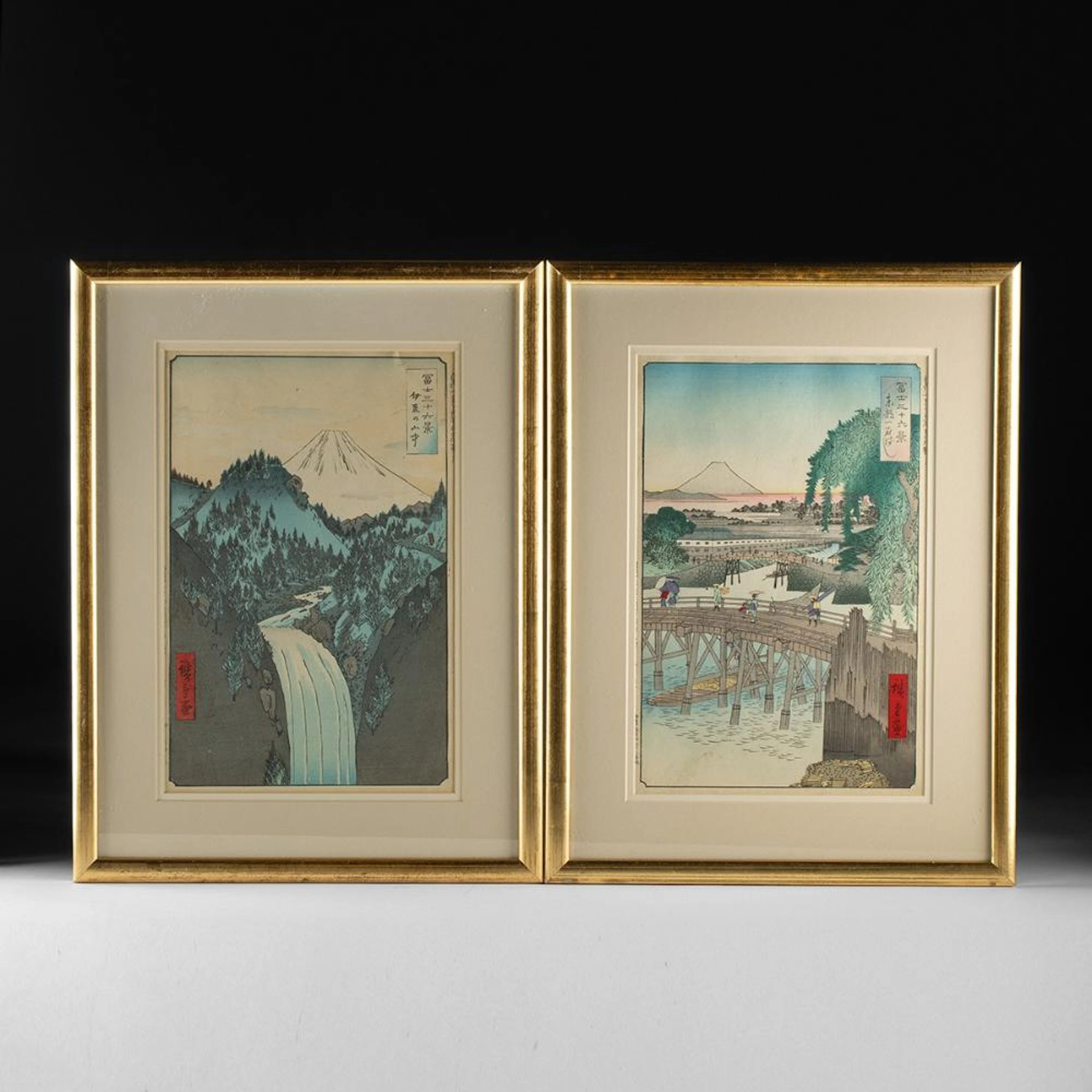 Pair of Hiroshige Woodlblock Prints from "Thirty-Six Views of Mt.