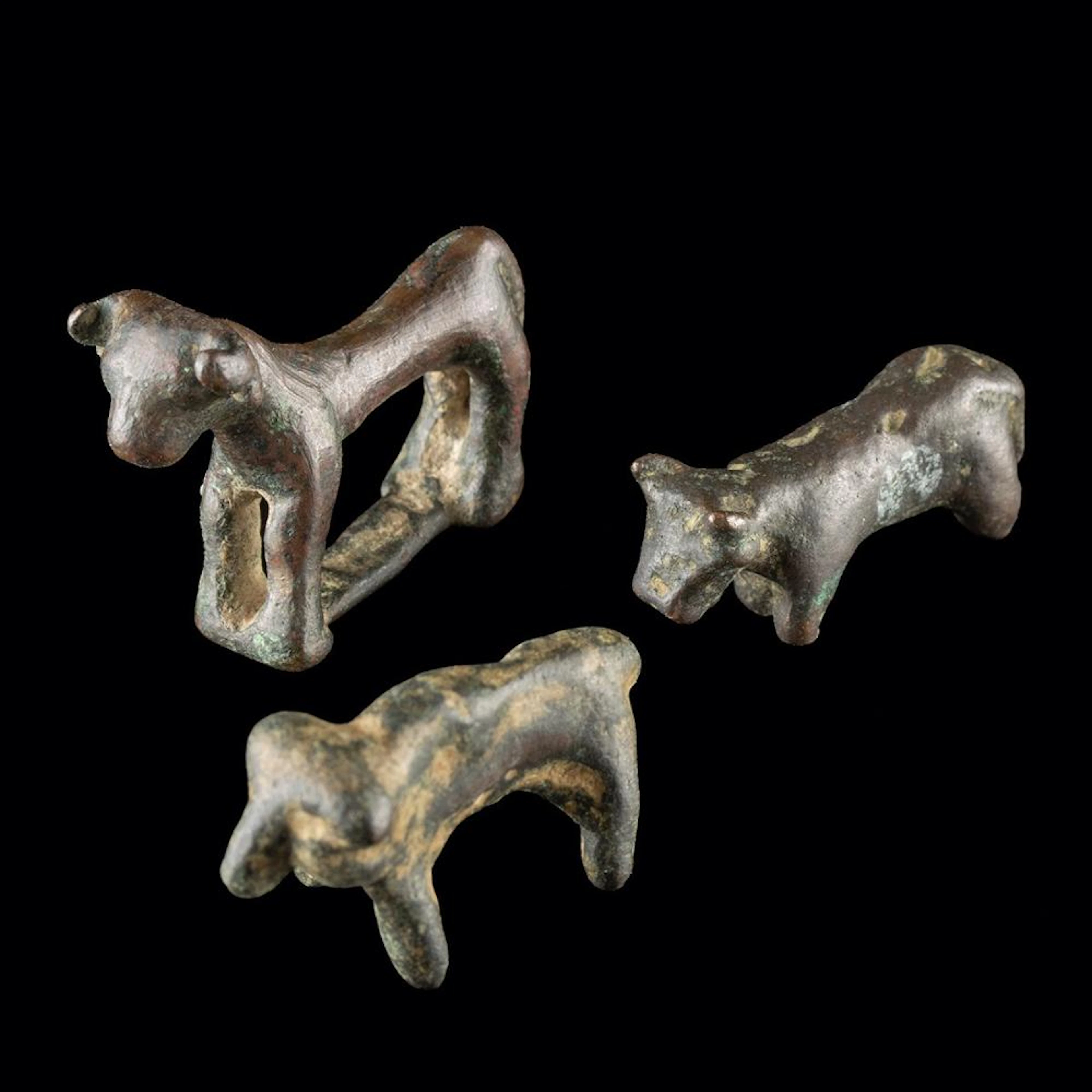 Three Ancient Anatolian Bronze Bovine Votive Figures
