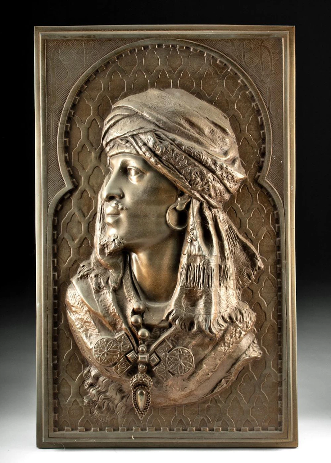 19th C. Arthur Waagen Orientalist Spelter Relief | Bust of Algerian Man