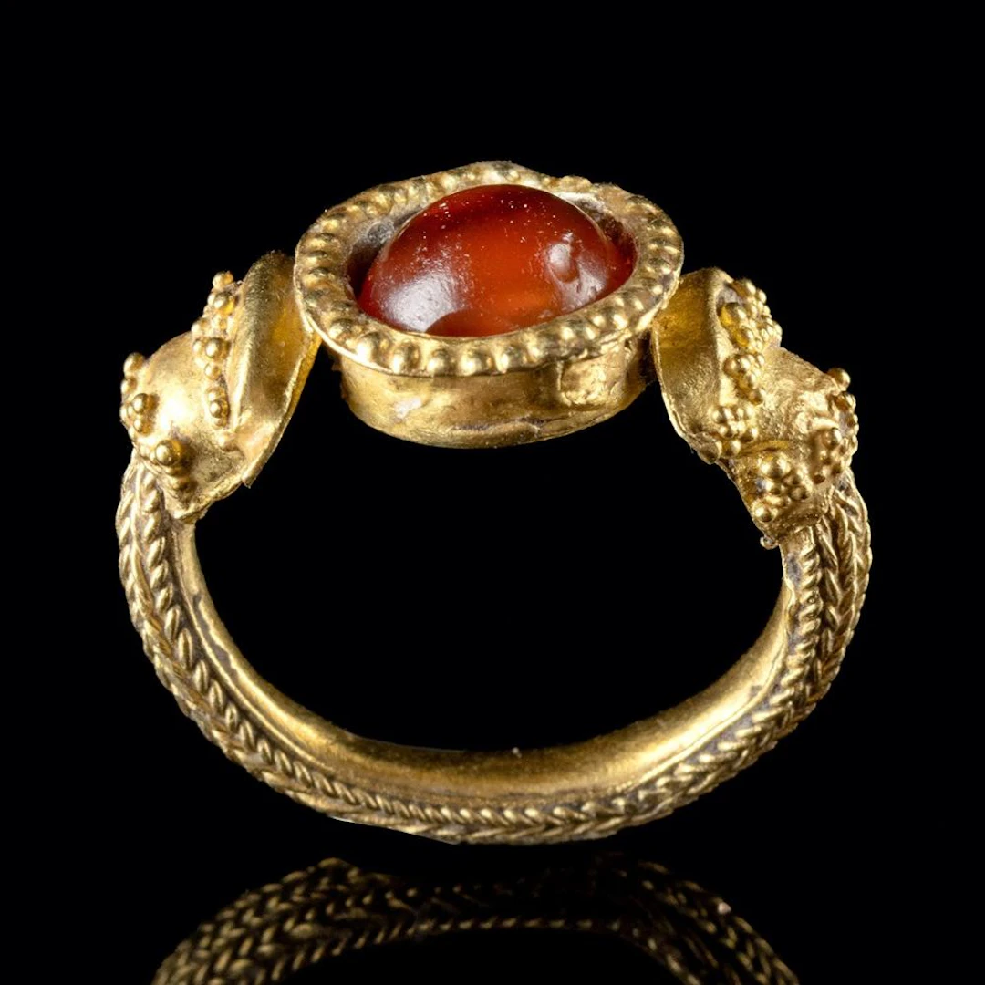 Merovingian Gold Ring | Carnelian Cabochon, Granulation, Braided Wire