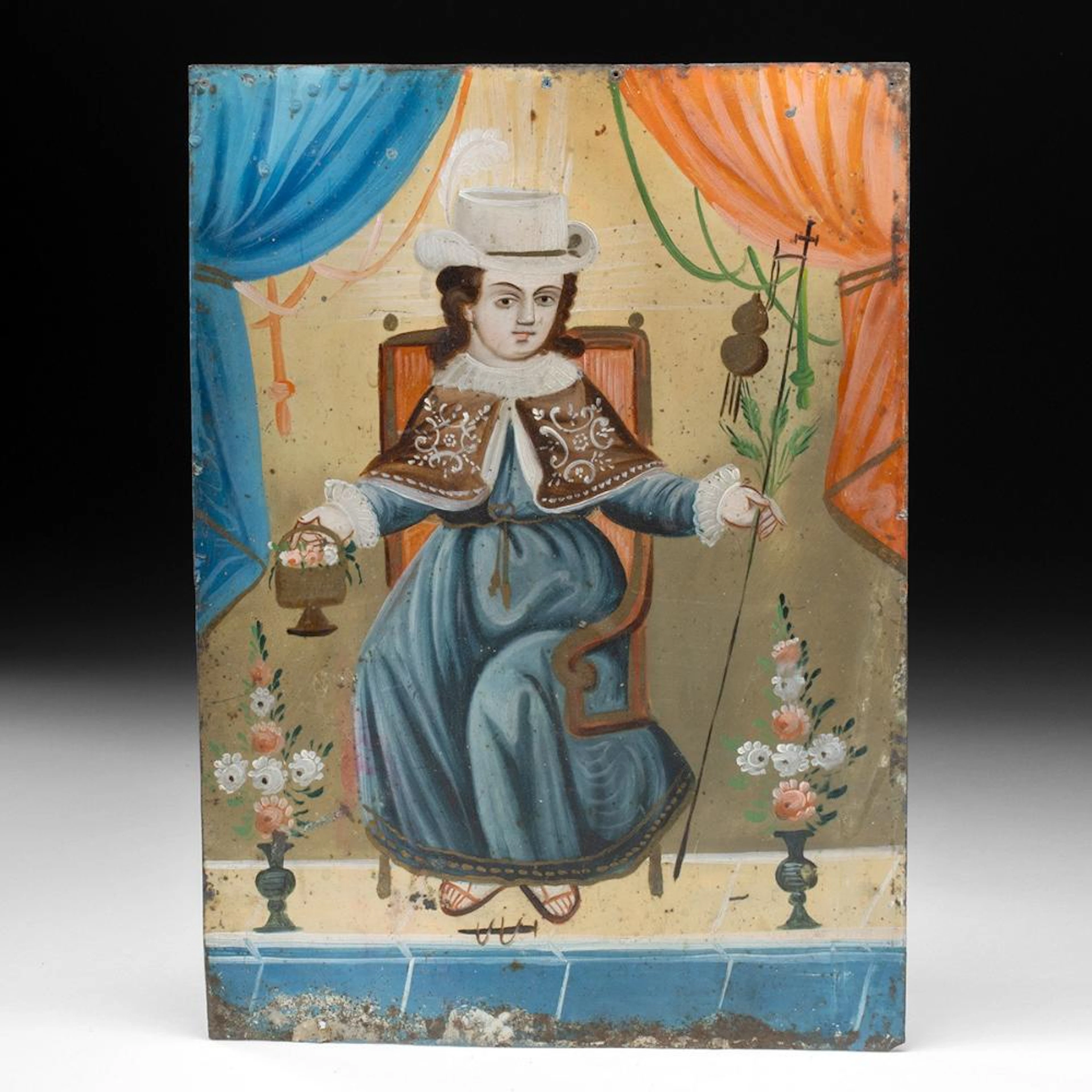 19th C. Mexican Retablo Painting on Tin - Santo Nino de Atocha