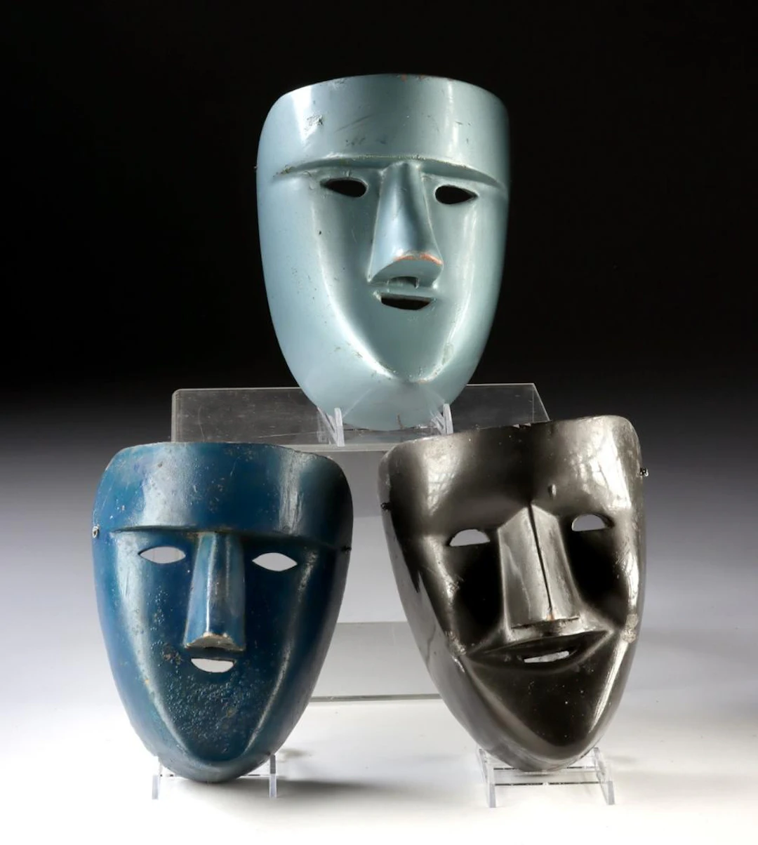 3 Vintage Mexican Cojo Masks, Danza Correr del Pocho