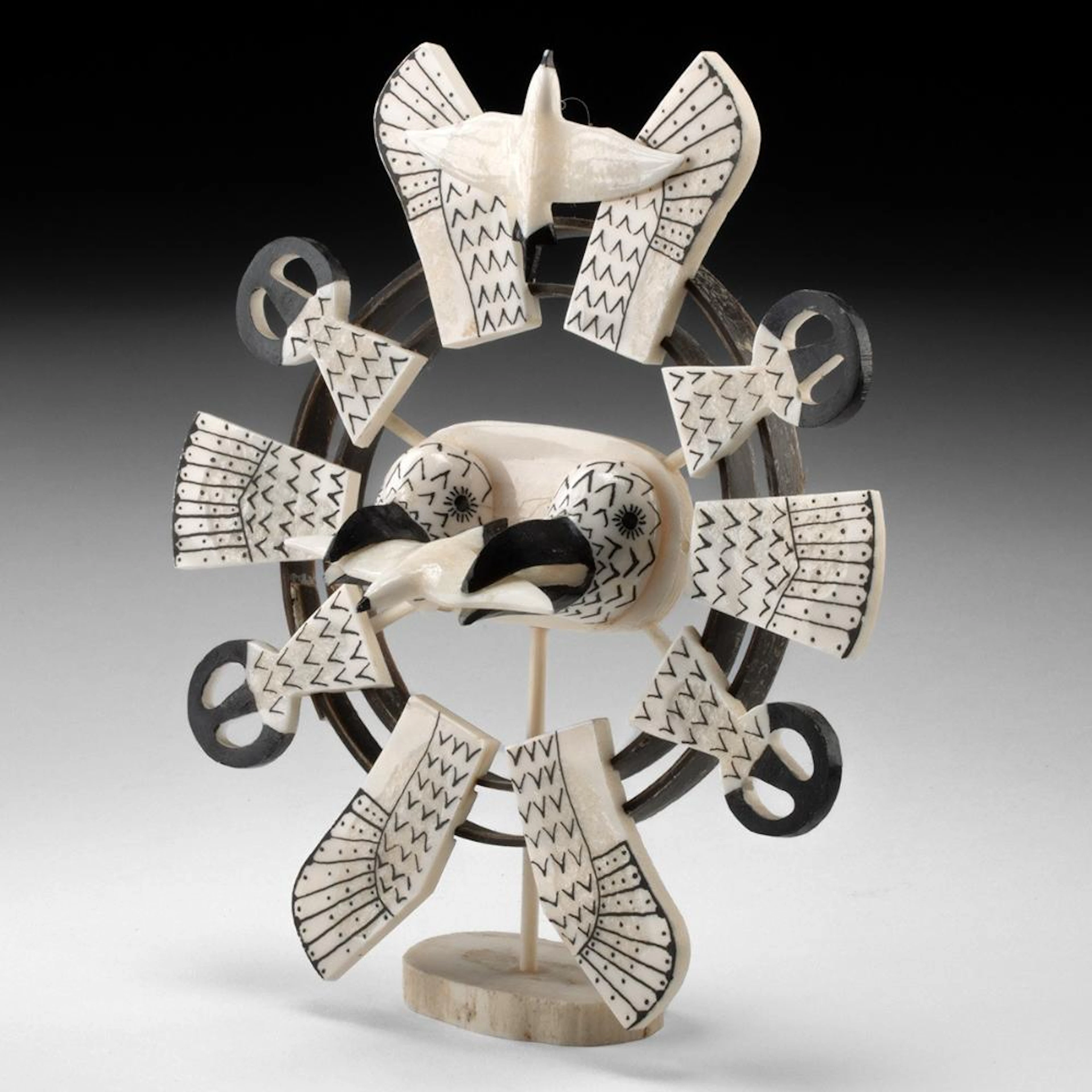 Matthew Tiulana Inupiaq Walrus Ivory and Baleen "Double Head Hawk Mask"