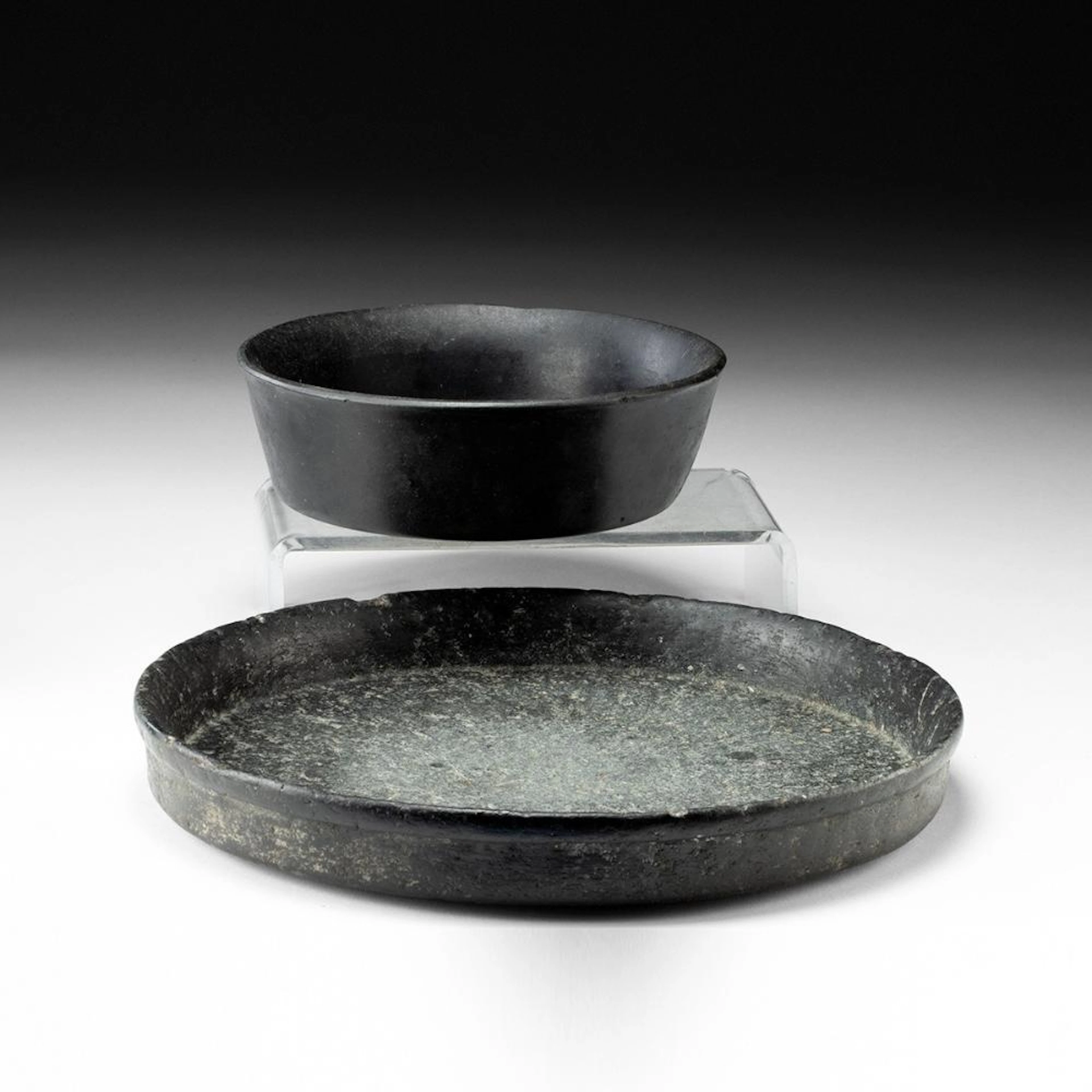 Indian Odisha Carved Black Stone Tray and Bowl | Orissa, Hand-Carved