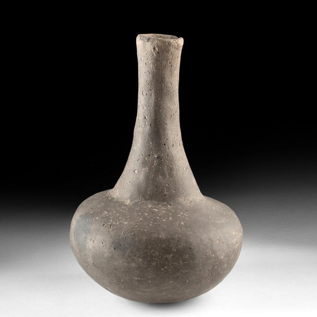 Caddo Greyware Bottle - Burnished Globular Body, Tall Flaring Neck