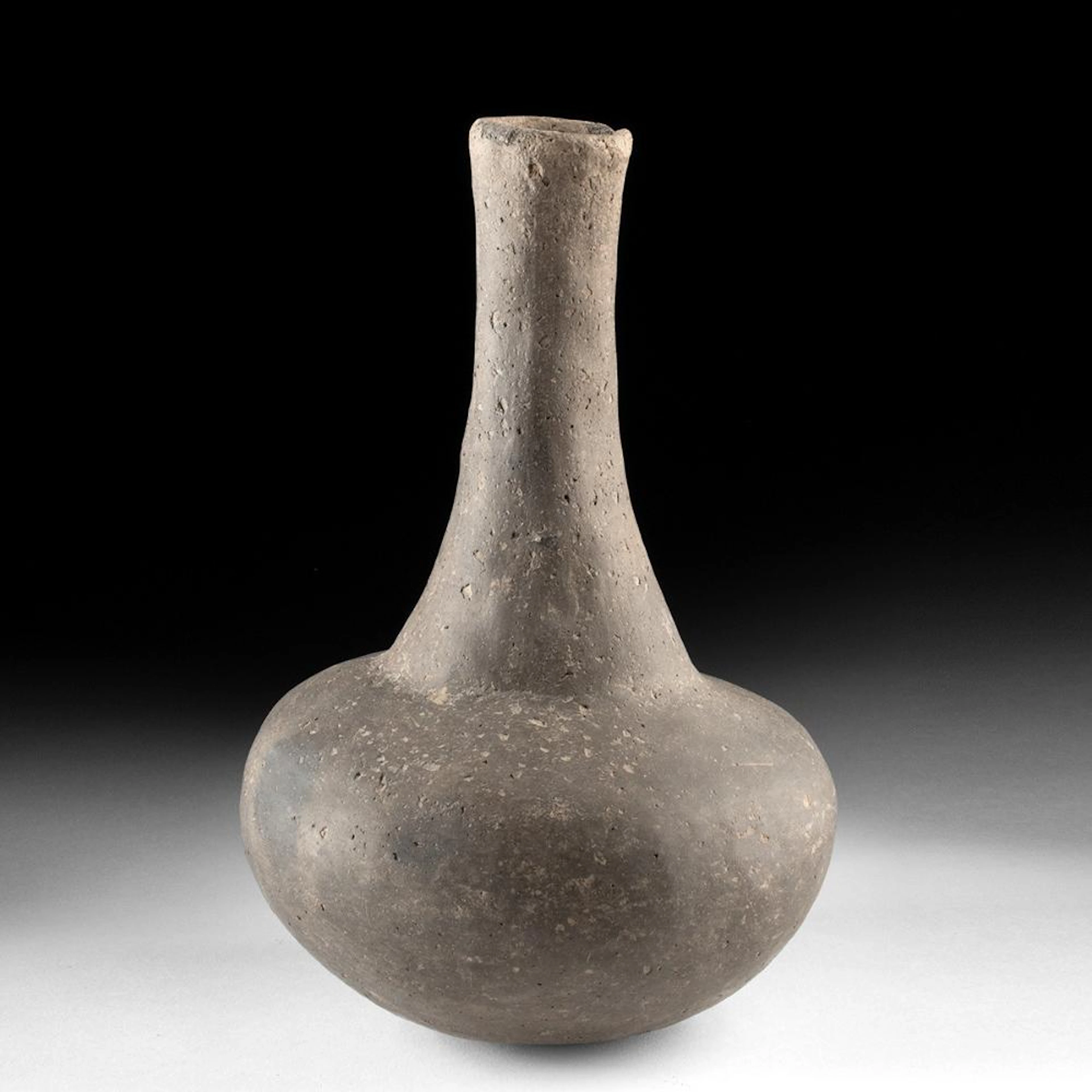 Caddo Greyware Bottle - Burnished Globular Body, Tall Flaring Neck